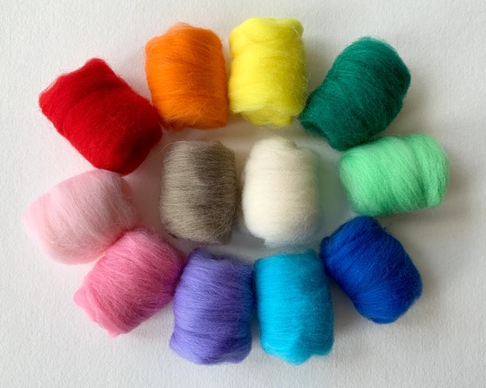 Felting Wool 12 Colors Set, Rainbow Colors, 120G/4.2 Oz, Needle Wool, Roving For Felting, Fiber, Merino