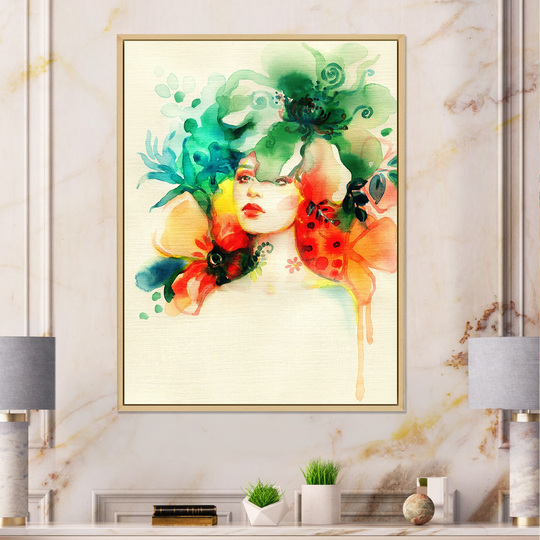 Designart 'Elegant Fashion Woman In Vintage Colors' Glam Framed Canvas Art Print