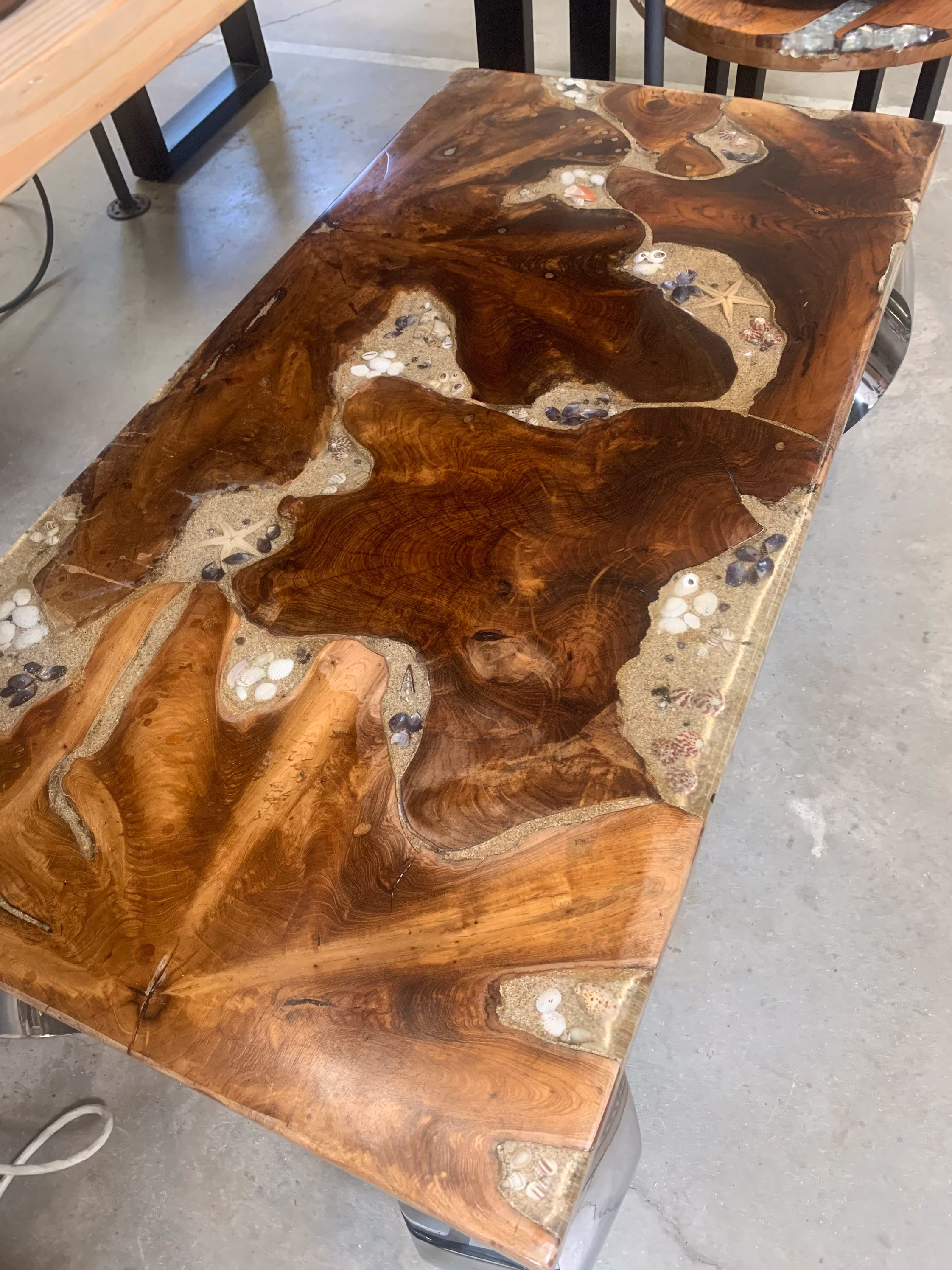 Teak Epoxy Resin Beach Coffee Table