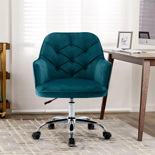 Adjustable Leisure Arm Chair Office Chair Velvet Swivel Seat with 360 Degrees Shell Chair Padded Back & Seat with Arm Sloped