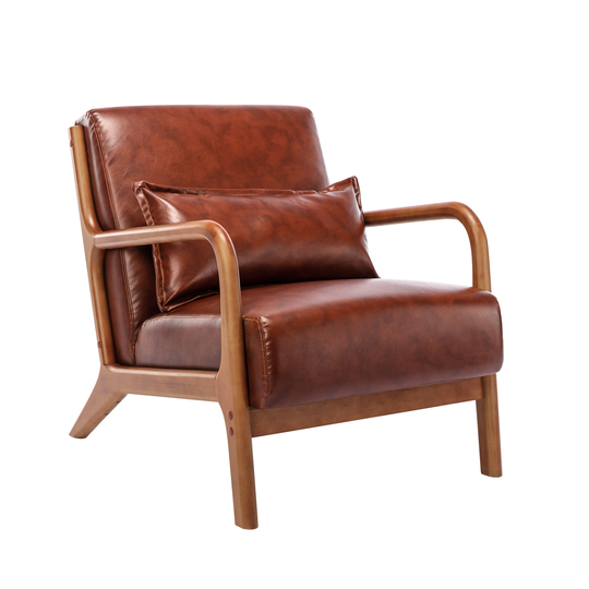 Porthos Home Joa Accent Chair with Pillow, PU Upholstery, Rubberwood Legs