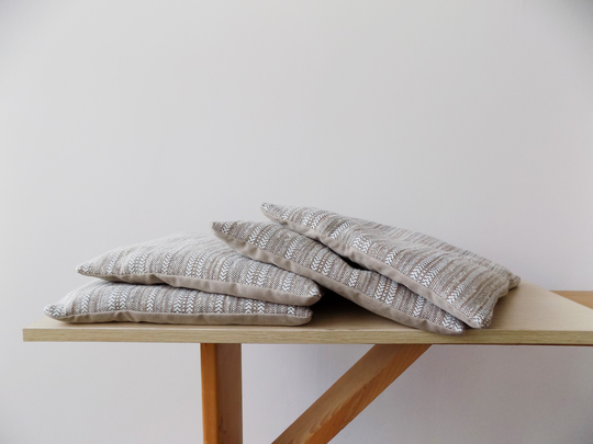 Set Of 6 Chair Cushions, White & Beige Pads Scandinavian Little Seat Cushion With Ties Handwoven Home Decor