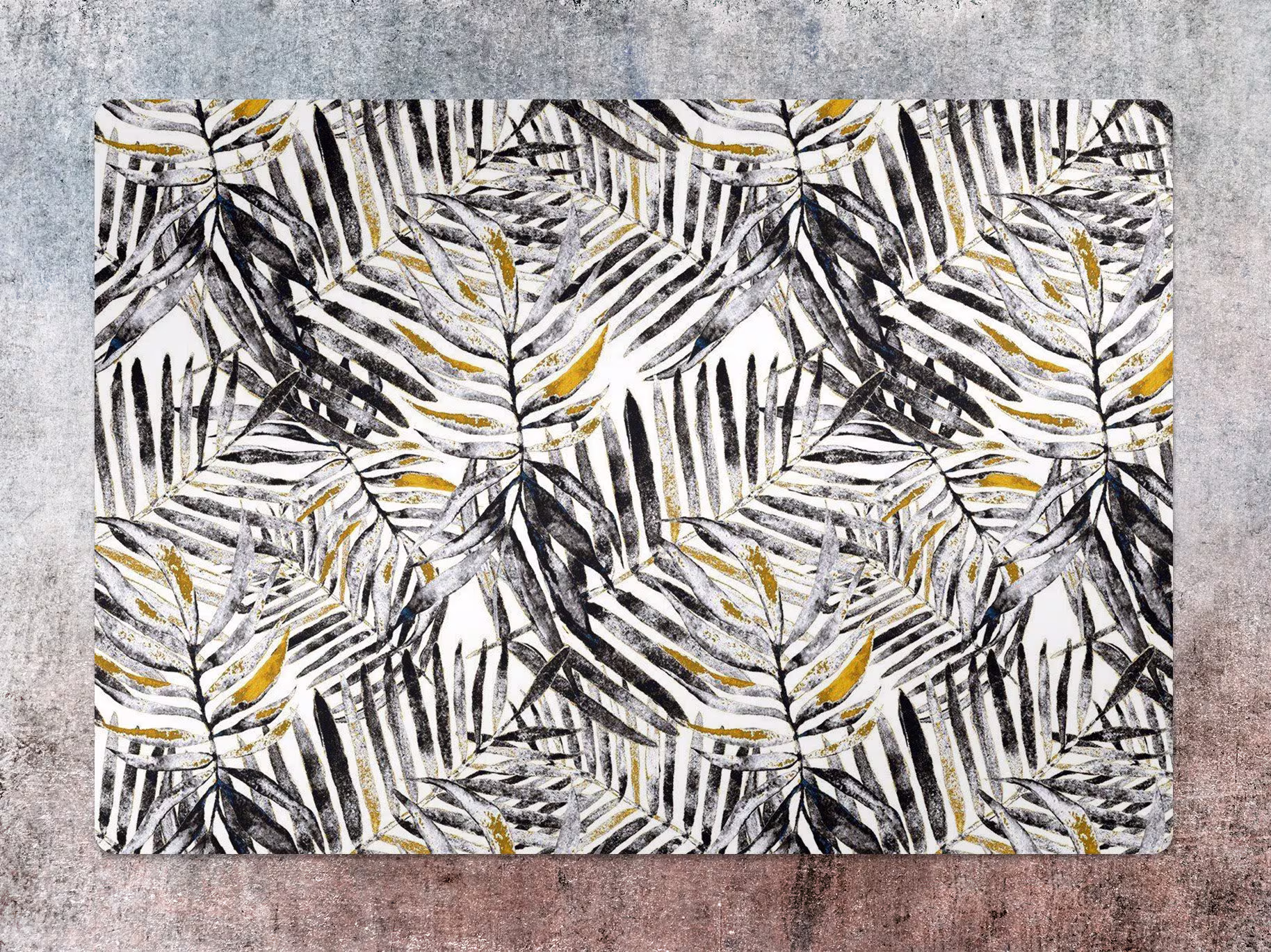 Black Monstera Chair Mat, Vinyl Floor Gold Protective Leaves Splat Office Decor, Flooring, Comfort Mat