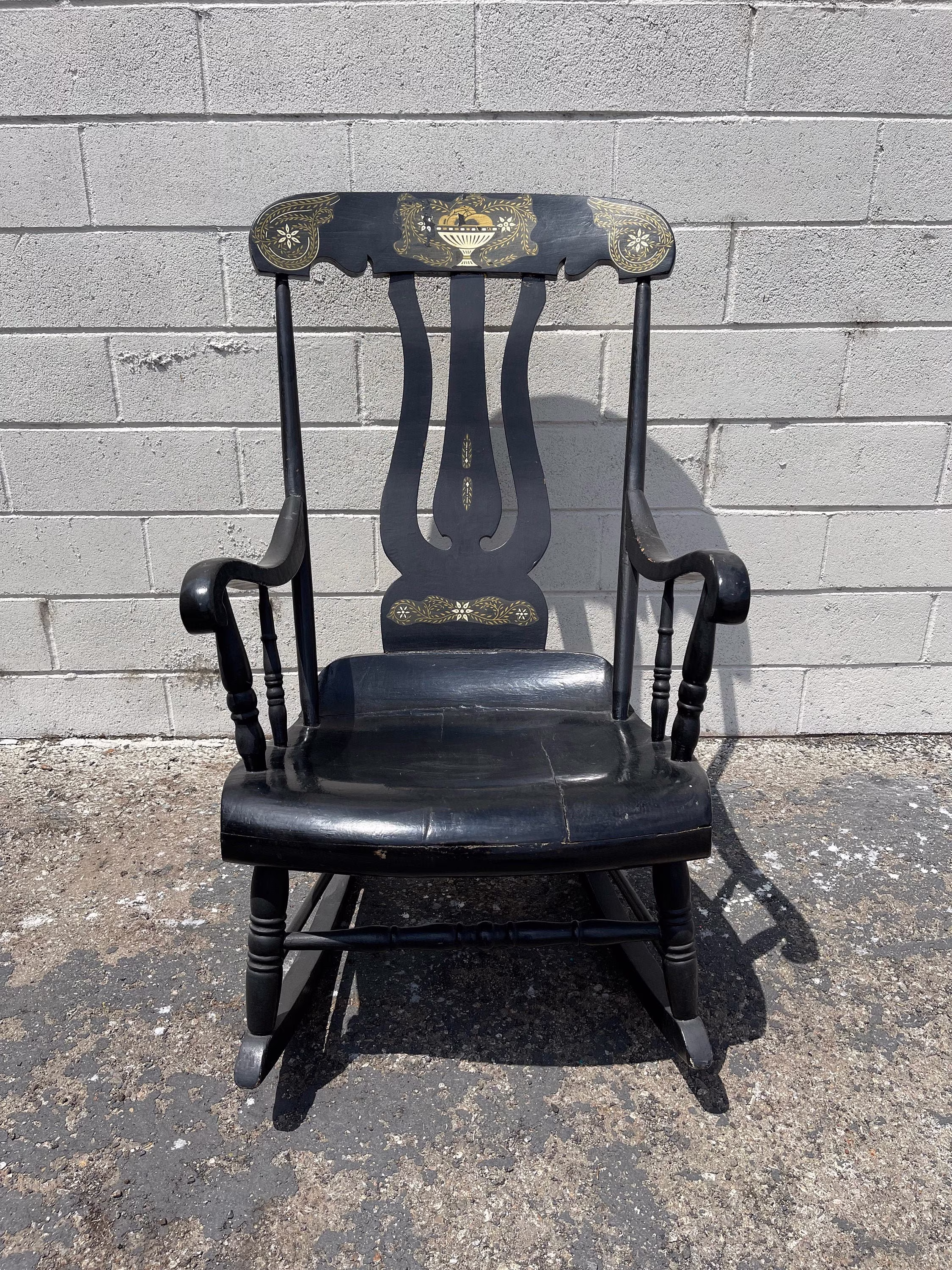 Antique Rocking Chair Rocker Armchair Spindle Traditional Shabby Chic Country French Glider Wood Nursery Room Furniture Custom Paint Avail