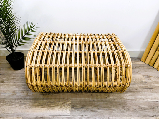 Rattan Accent Table, Rattan Side Table, Wicker End Asian Coastal Garden Spiral