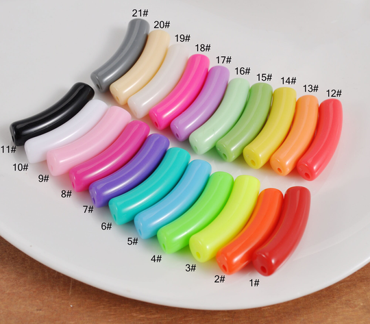 21 Colors, 8mm Skinny Colorful Acrylic Tube Beads, Bamboo Beads,1Pcs/6Pcs/30Pcs Curved Beads, Beads For Bangle Bracelet Making, 32x8mm