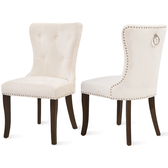 Dining Chair Tufted Armless Chair Upholstered Accent Chair, Set of 2, Cream