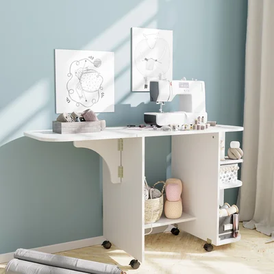 50.39" x 18.89" Foldable Sewing Table with Sewing Machine Platform and Wheels