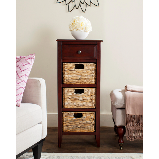 SAFAVIEH Michaela Cherry 4-Drawer Storage Side Table - 15" x 11.8" x 35.8"