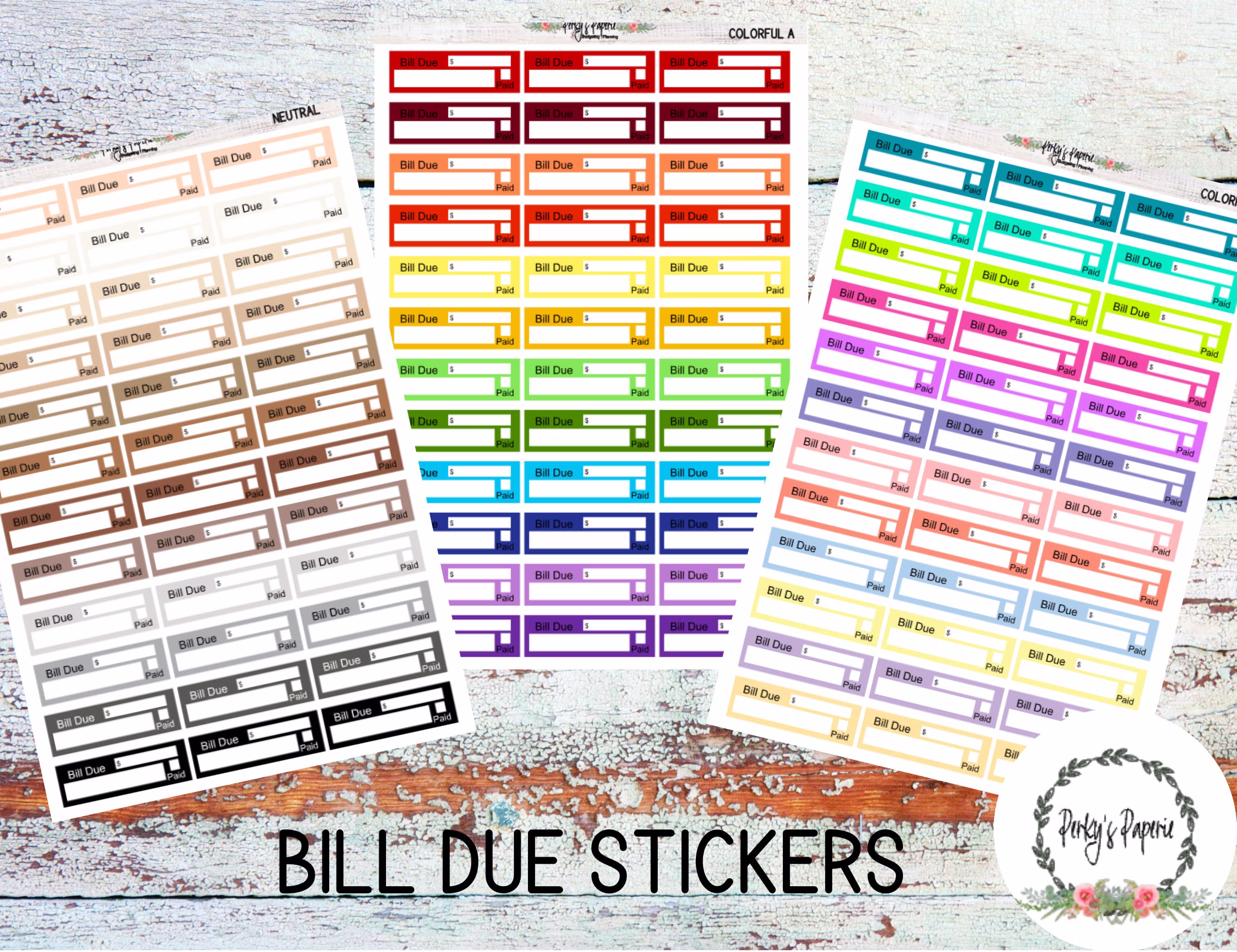 Colorful Bill Due Planner Box Stickers | Classic Hp Ec 7X9 8.5 X 11 Color Coded Bills