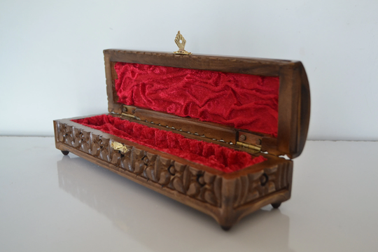 Hand Carved Wooden Pencil Box, Jewelry Box, Luxury Watch Keepsake Rosary Walnut Pen Case