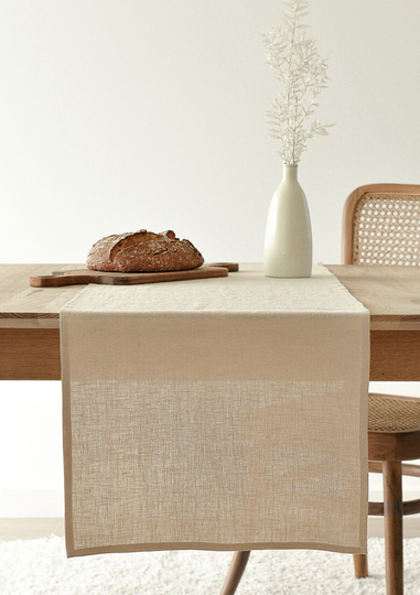 Beige Linen Table Runner, Handmade, Washed Custom Size Linens