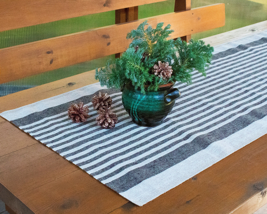 Linen Table Runner, Custom Grey Or Striped Linen Runner