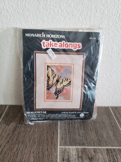 Vintage Needlepoint Kit By Monarch Horizons | Swallowtail Butterfly Fiber Art Small 5 X 7 Project