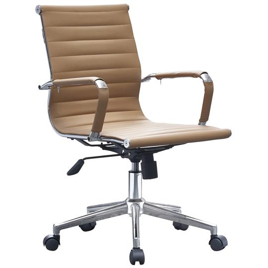 Office Chair Mid Back Tan Ergonomic Adjustable Height Swivel With Padded Arms Wheels Work Executive Task