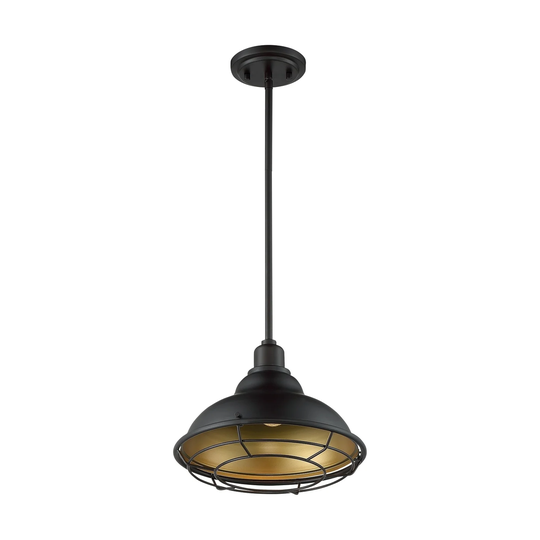Newbridge 1-Light Large Pendant Fixture - Dark Bronze Finish with Gold Accents - Dark Bronze / Gold - Dark Bronze / Gold