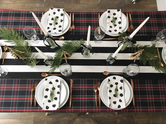 Black Tartan Tablecloth | Table Cloth, Stewart Tartan, Holiday Tablecloth, Wedding Linen, Cover, Extra Long, Custom Sizes