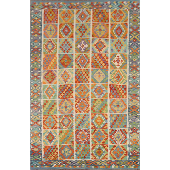 Colorful Kilim Oriental Area Rug Hand-woven Southwestern Wool Carpet - 8'3" x 11'5"