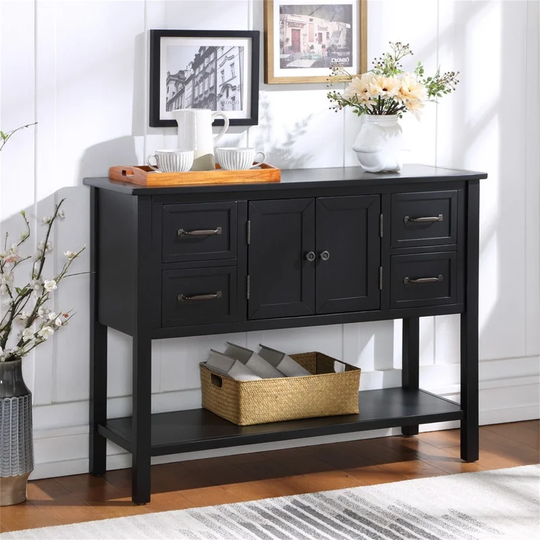 Wood Modern Console Table,Side Table with 4 Drawers,1 Cabinet,1 Shelf