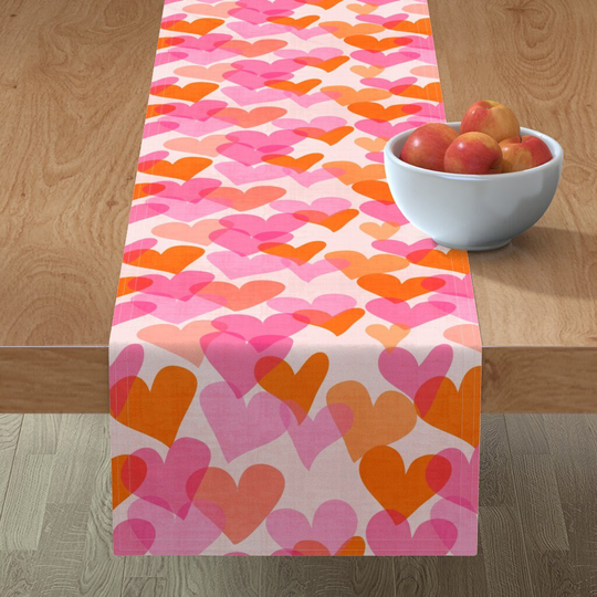 Tossed Hearts Table Runner - Parade By Mirimo Design Love Pink Orange Valentine Kisses Cotton Sateen Spoonflower