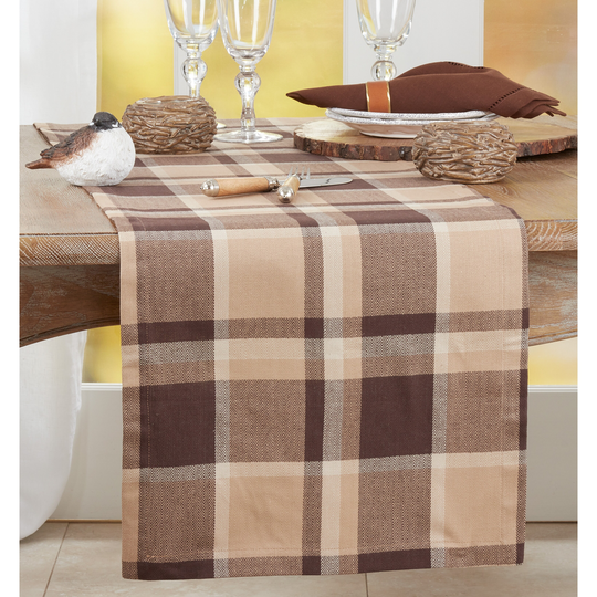 Cotton Table Runner With Plaid Design - 16"x72"