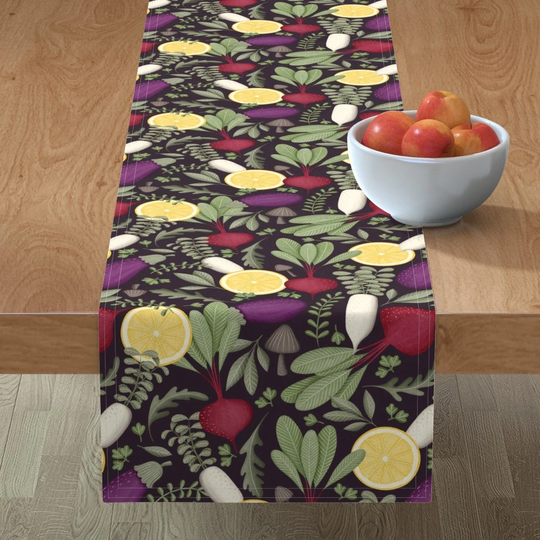 Vegetable Garden Table Runner - Vegetables & Herbs By Serinehel Modern Botanical Summer Fruit Cotton Sateen Spoonflower