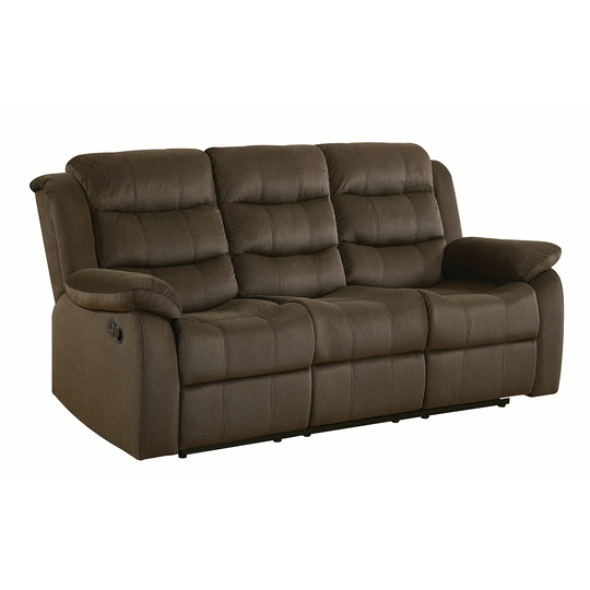 Fabric Upholstered Reclining Sofa in Olive Brown