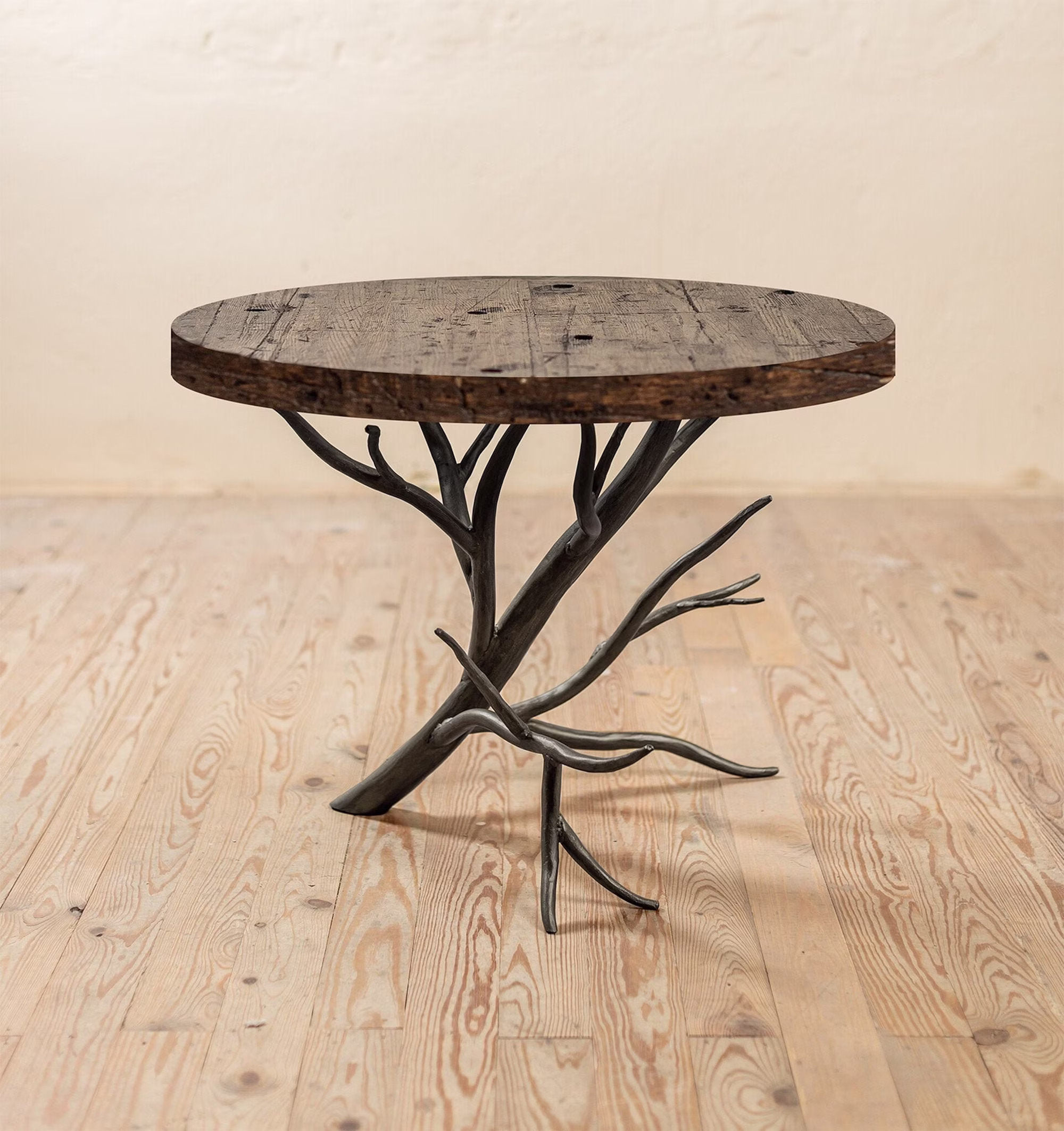 Hand-Forged Iron Coffee Table, Wooden Glass Custom Table