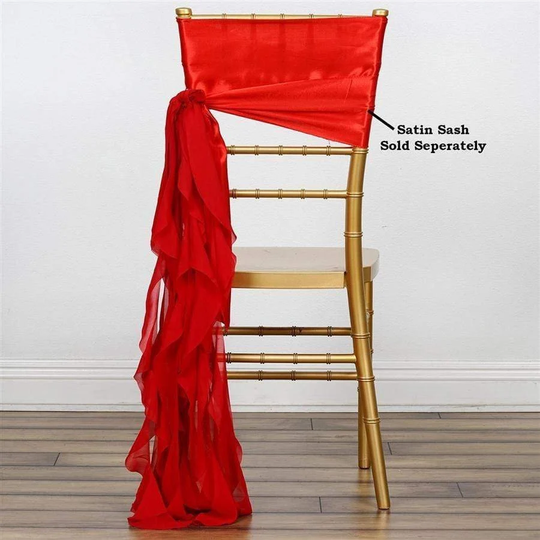 Red Curly Chiffon Chair Sash Bows Ties Wedding Decorations