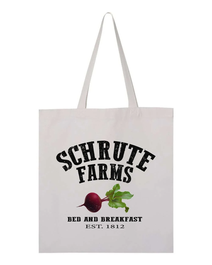 Schrute Farms, Funny Tote Bag, Dwight Office Grocery Beet Farm, Sublimated Design, 13" X 10.25", Birthday Bag