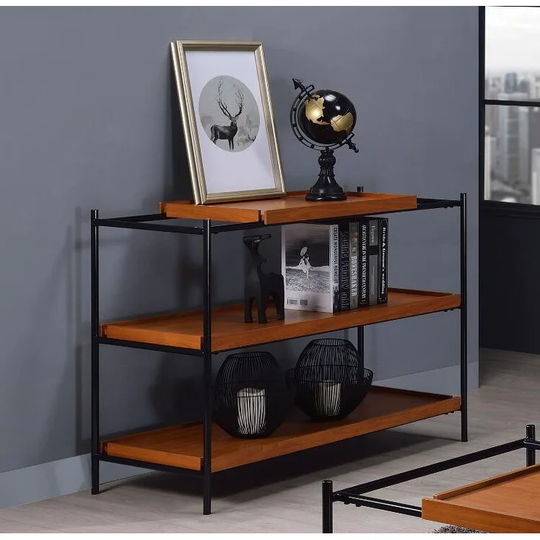 Rectangular Sofa Table : Storage Open Compartment Coffee Table Honey Oak & Black Wooden Top,Metal Open Frame with