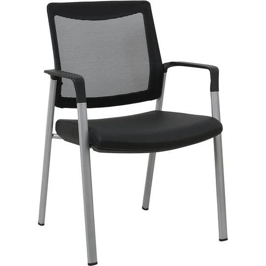 GM Seating Ever Guest Chair - Mesh Back Stacking Chairs with Leather Seat