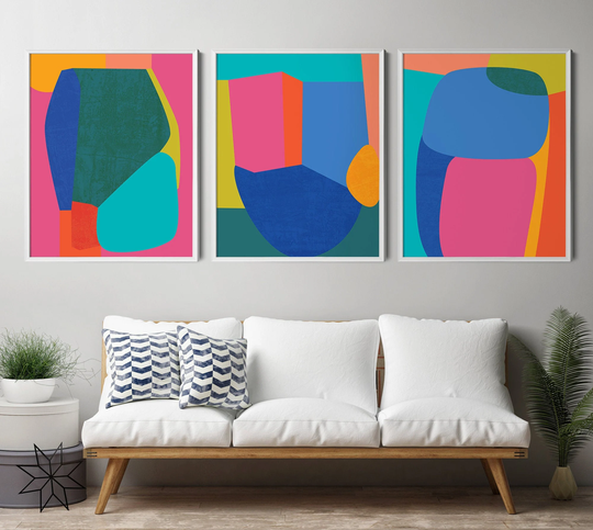 Framed Colorful Print Set Of 3, Wall Art Set, Large Contemporary Art, Unframed Available