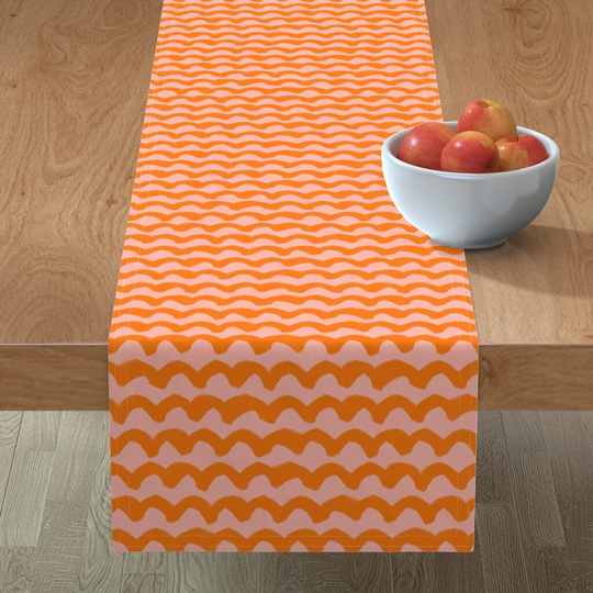 Orange Stripes Table Runner - Waves On Pink By Designdn Squiggles Kids Room Doodles Cotton Sateen Spoonflower