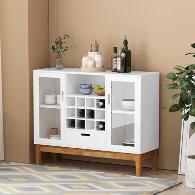 Side Storage Cabinet, Cupboard, Sideboard, Floor Cabinet With An Open Shelves,2 Concealed Cabinets And A 12-grid Wine Rack, Suit For Living Room, Bedr
