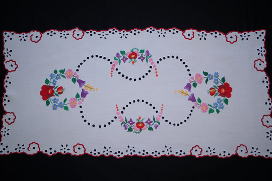 Hungarian Kalocsa Table Runner 93/44 cm, Hand Embroidered Home Decoration, White Folk Runner, Colorful Embroidery, Floral Decor
