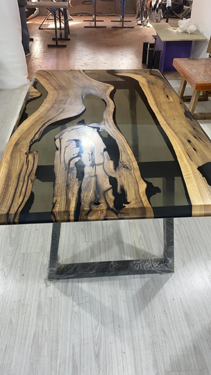 Epoxy Table, Dining Walnut River Custom 72" X 42" Smokey Gray Table Order For Jesus Mar