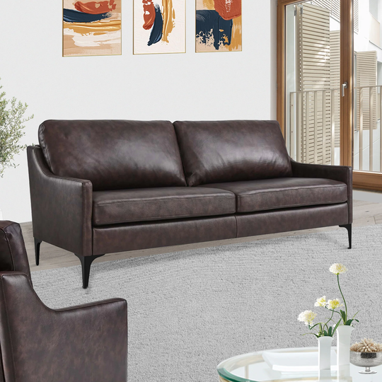 Genoa Modern Brown Leather Upholstered Sofa