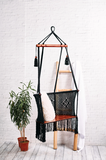 Black Hanging Chair, Porch Swing, Indoor & Outdoor, Great For The Bedroom Patio Or Tree