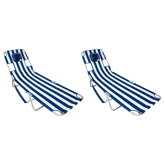 Ostrich Chaise Lounge Folding Portable Sunbathing Beach Chair, Striped (2 Pack)