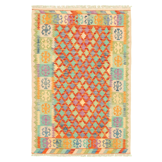 ECARPETGALLERY Flat-weave Bold and Colorful Multi Color Wool Kilim - 3'3 x 5'0