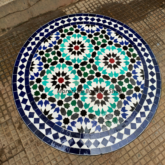 Moroccan Garden Mosaic Table, Handcrafted Round Table, Outdoor/ Indoor Round Multi-Colors Home Decor