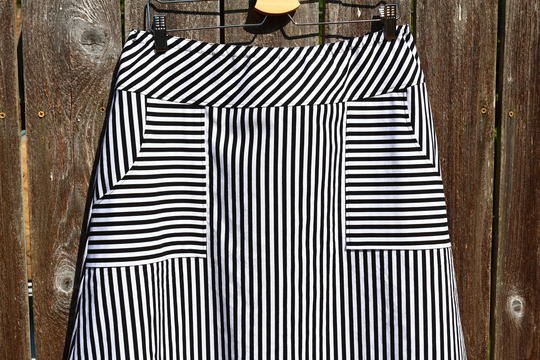 A Line Black & White Striped Skirt, Pockets, Apron Striped Aline Custom Made in All Lengths Sizes