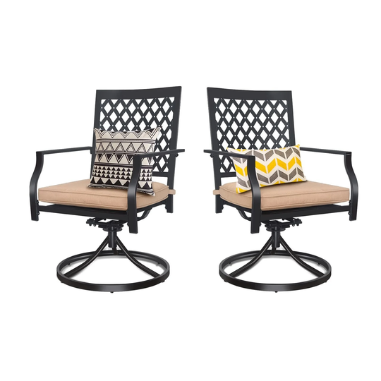 Outdoor Swivel Chairs Set of 2 Patio Metal Dining Rocker Chair with Cushion Surports for Garden ,Black (2pcs Black-Lattice)