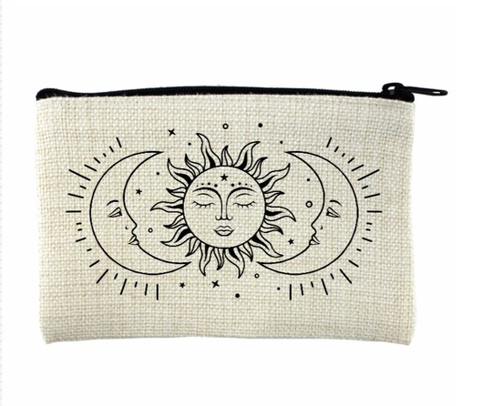 Celestial Coin Purse, Make Up Bag. Sun & Moon. Change Zippered Pouch, Pencil Case. Sun, Moon, Stars. Constellations