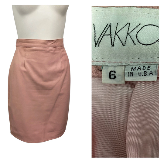 1980S Pink Leather Skirt/80S High Waist Fitted Pencil Soft Women's Xs/S