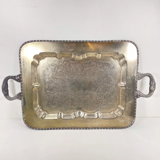 Vintage Large Silver Tray With Handles | Elegant Holiday Entertaining Serving Platter Thanksgiving Victorian Christmas Sideboard Display