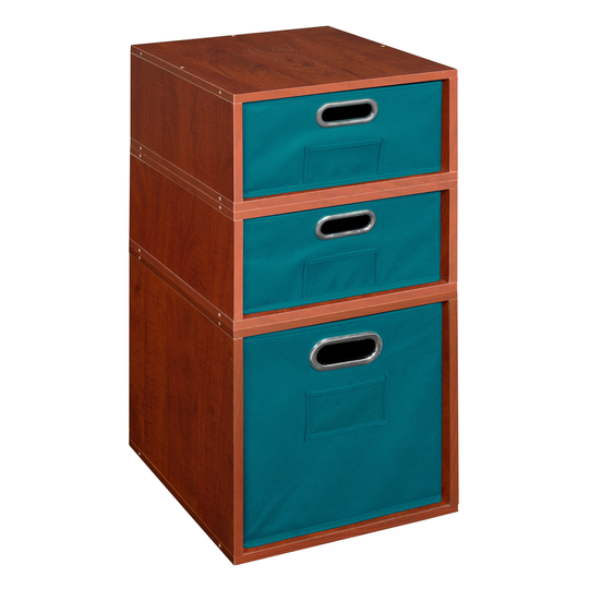 Noble Connect Storage Set- 1 Full Cube/2 Half Cubes with Foldable Storage Bins- Cherry/Teal