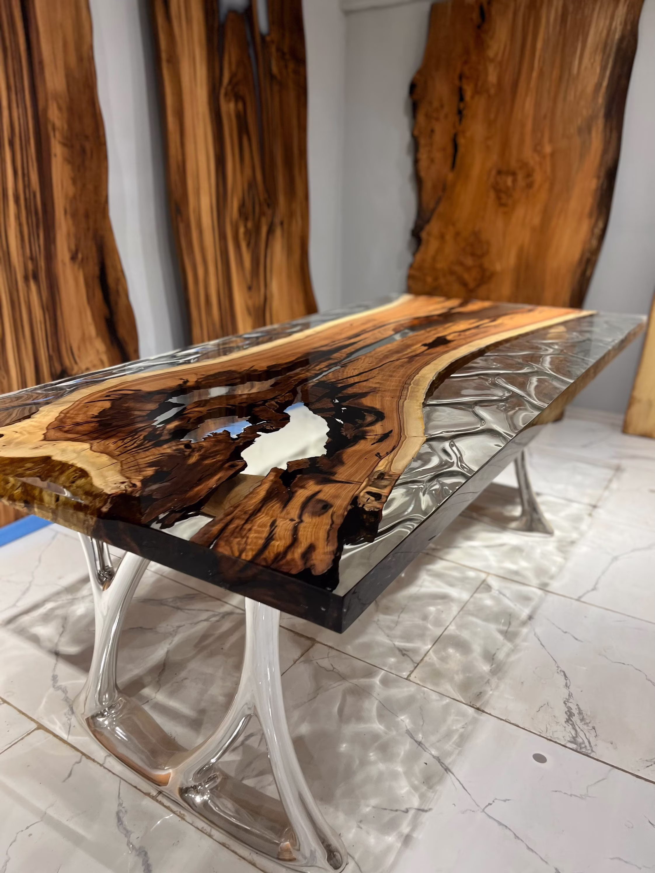 Clear Epoxy Resin Dining Table, Table Art, Custom Wood Live Edge Luxury