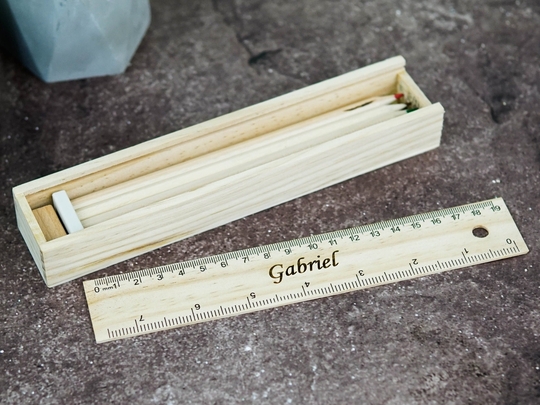 Ruler Color Pencils Eraser Sharpener & Box Set Personalized, With Box, Custom Gift For Kid, Wooden For Draw